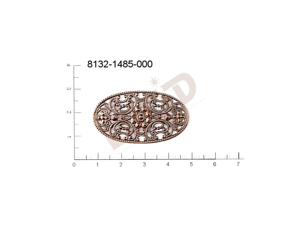 Filigree, fancy shape, oval, without  loops 41.0x23.0mm