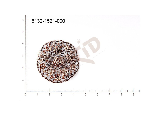 Filigree, fancy shape, round, without  loops 36.0x36.0mm