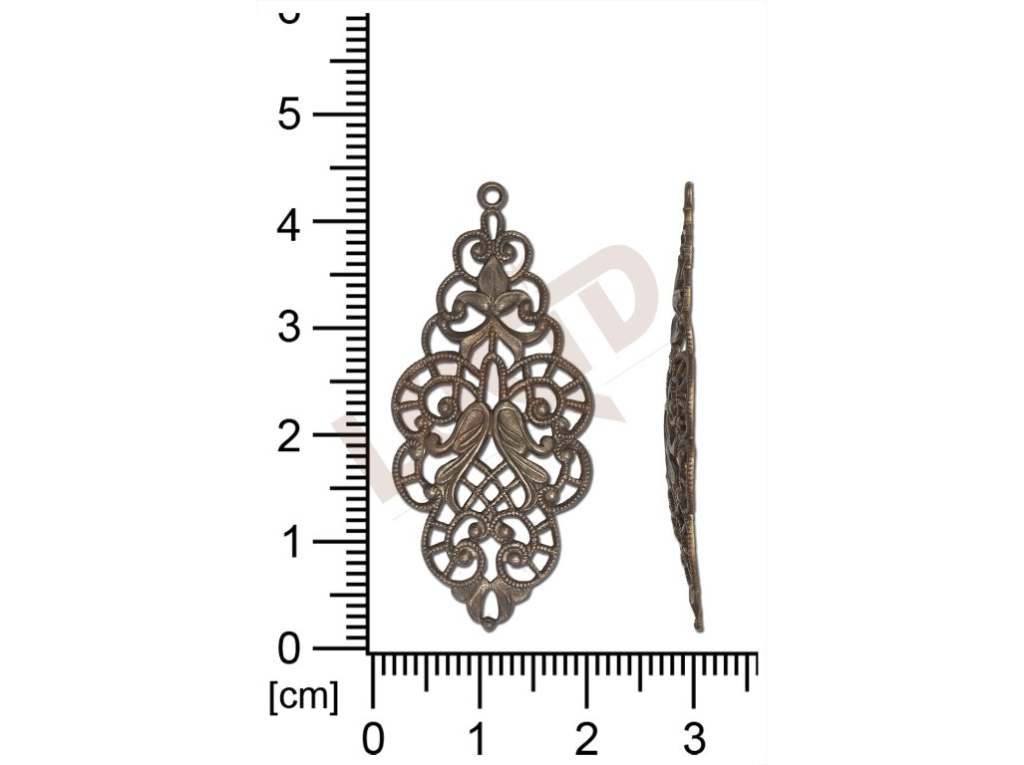 Filigree, fancy shape, drops, with 1 loop / attaching hole, cut-out