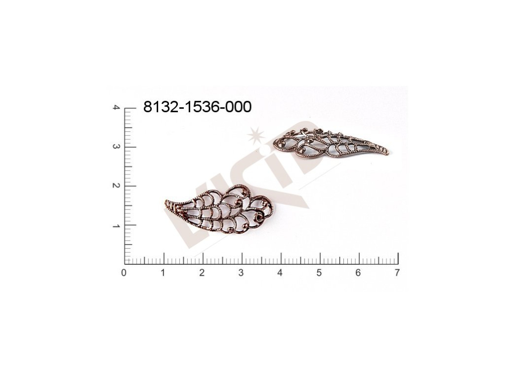 Filigrán, tvarový výlisek, rostlinné motivy lístečky bez oček  28.0x13.0mm