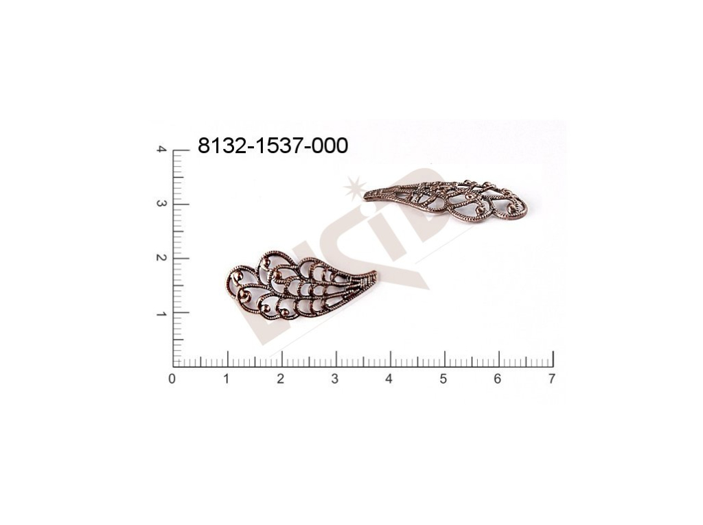 Filigrán, tvarový výlisek, rostlinné motivy lístečky bez oček  28.0x13.0mm