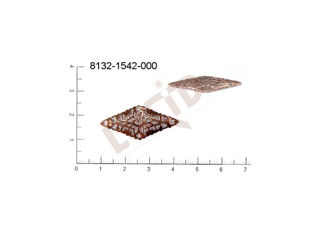 Filigrán, tvarový výlisek, čtyřúhelník bez oček  33.0x15.0mm