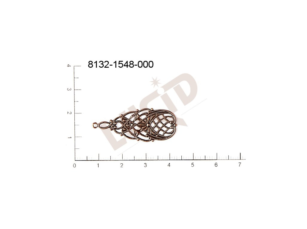 Filigrán, tvarový výlisek, slza s 1 očkem  prořezávaný 35.0x15.0mm