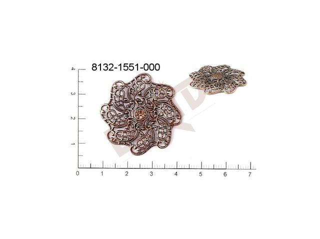 Filigree, fancy shape, plant motives flowers, flower motives , without  loops 34.0x34.0mm