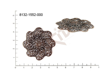 Filigree, fancy shape, plant motives flowers, flower motives , without  loops 39.0x39.0mm