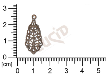 Filigrán, tvarový výlisek, slza s 1 očkem  prořezávaný 25.0x11.0mm