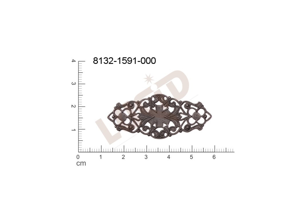 Filigree, fancy shape, oval, without  loops 45.0x20.0mm