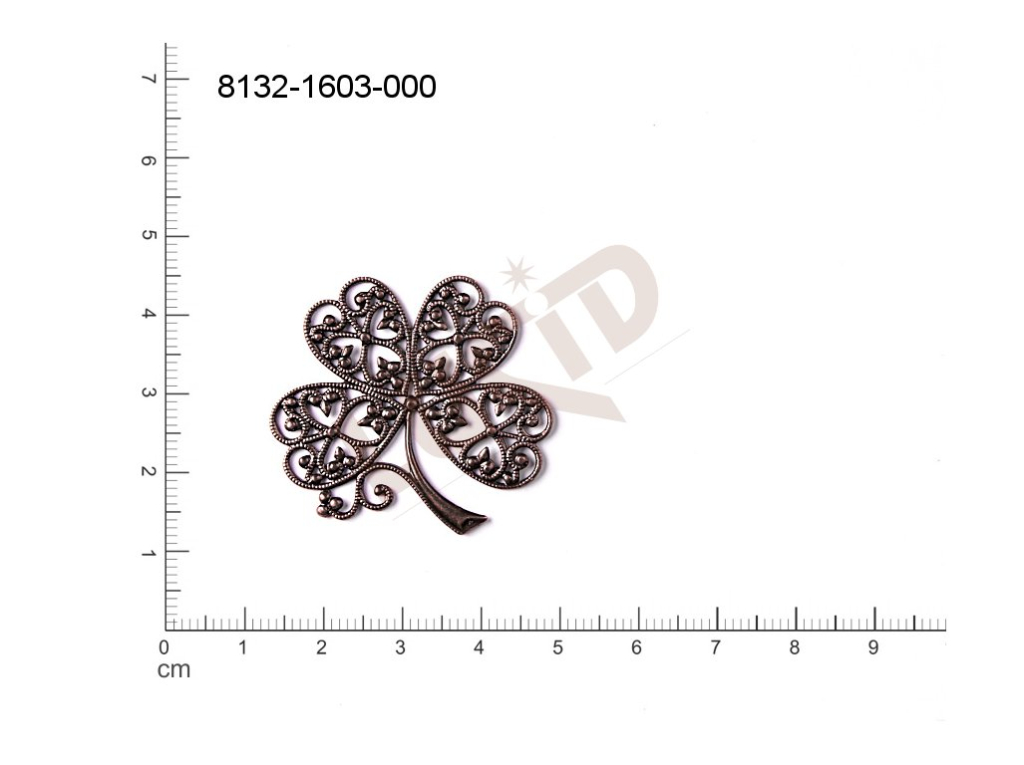 Filigree, fancy shape, plant motives leaves , without  loops 36.0x36.0mm