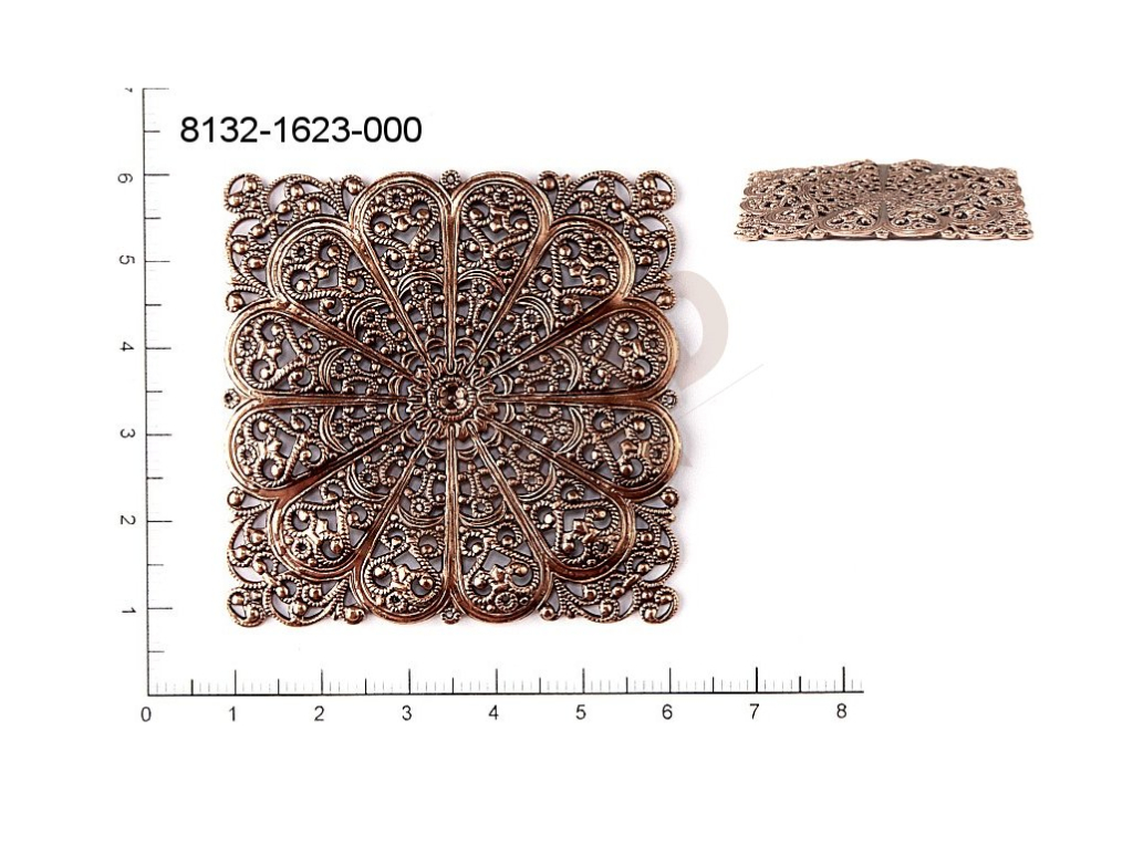 Filigree, fancy shape, quadrangle, without  loops 53.0x53.0mm