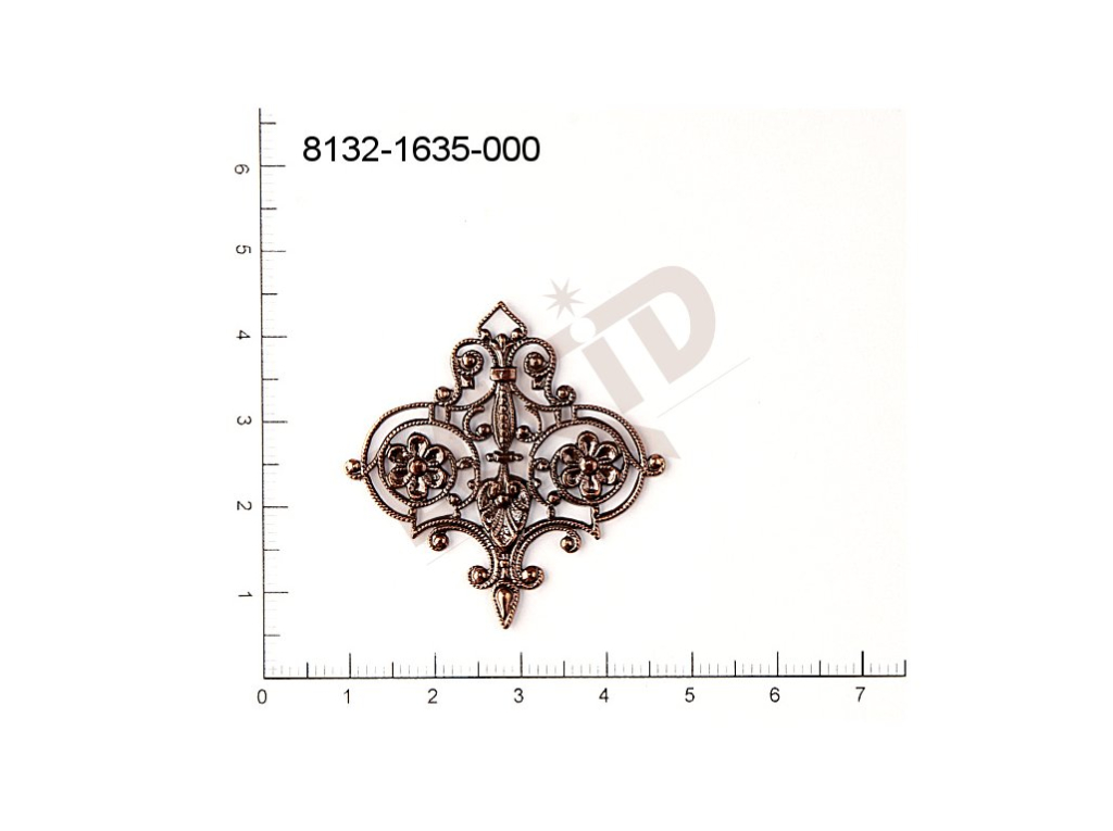 Filigree, fancy shape, other, without  loops, cut-out, 38.0x37.0mm