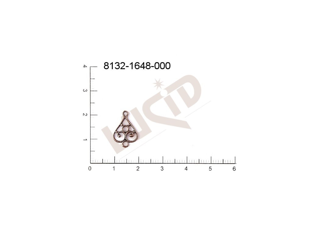 Filigrán, tvarový výlisek, srdíčko, s 1 očkem  prořezávaný 15.0x10.0mm