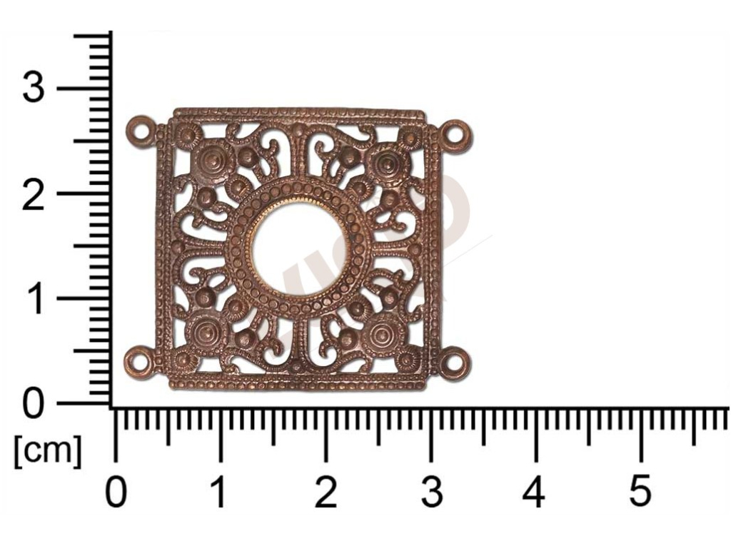 Filigrán, tvarový výlisek, čtyřúhelník s 4 očky  prořezávaný 33.0x27.0mm