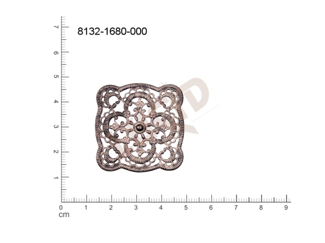 Filigree, fancy shape, quadrangle, without  loops 36.0x36.0mm