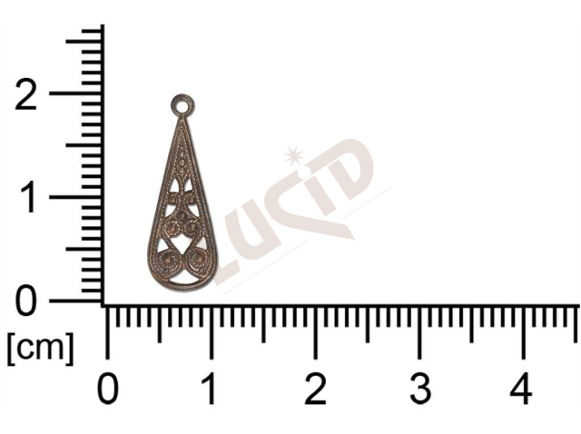 Filigrán, tvarový výlisek, slza s 1 očkem  prořezávaný 19.0x7.0mm