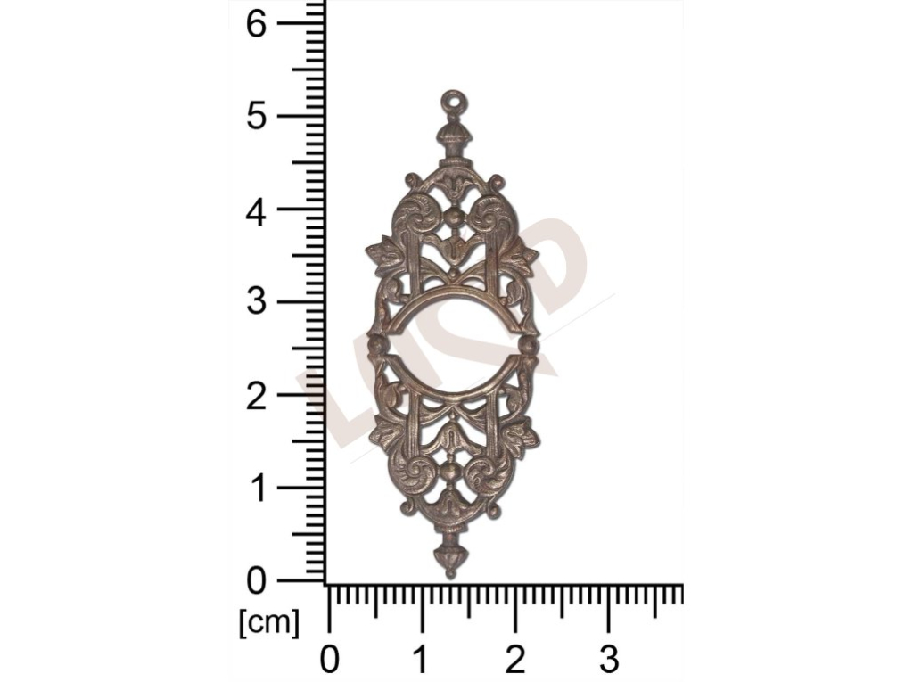 Filigrán, tvarový výlisek, ovál s 1 očkem  prořezávaný 53.0x19.0mm