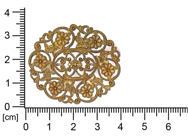 Filigrán, tvarový výlisek, ovál, bez oček  prořezávaný 39.0x34.0mm