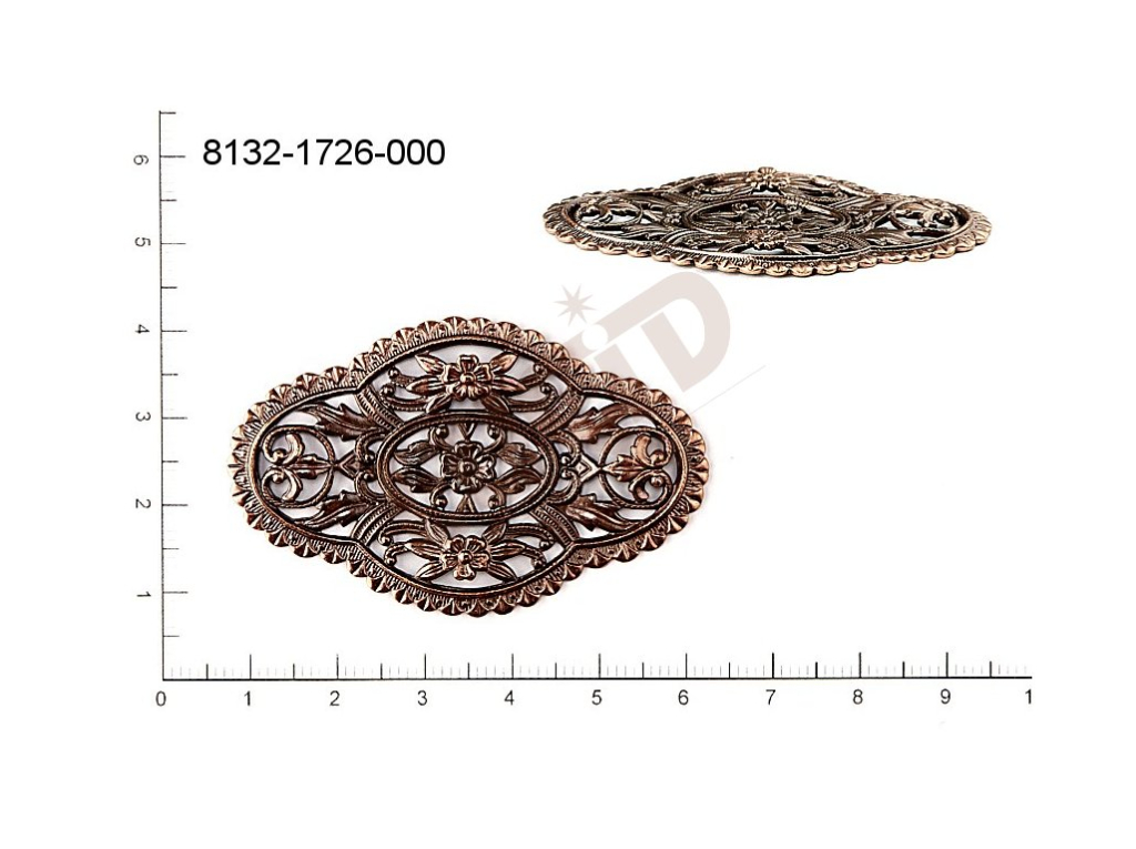 Filigree, fancy shape, oval, without  loops 55.0x35.0mm