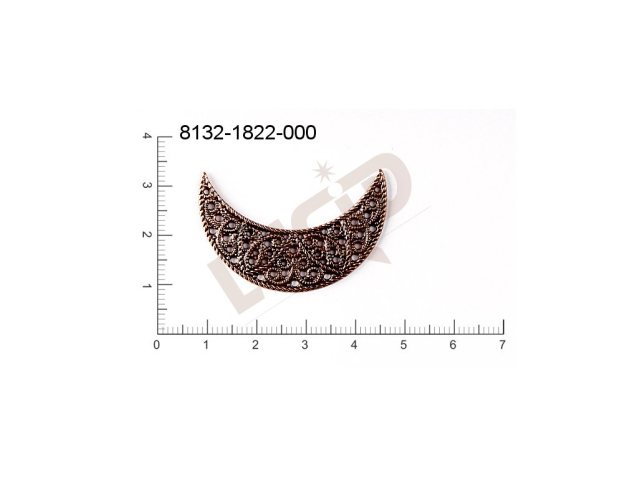 Filigree, fancy shape, halfmoons , without  loops , cut-out, 40.0x13.0mm