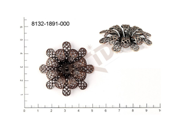 Filigree, fancy shape, plant motives flowers, flower motives , without  loops 40.0x40.0mm