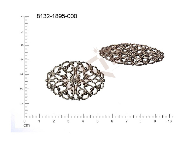 Filigrán, tvarový výlisek, ovál, bez oček  prořezávaný