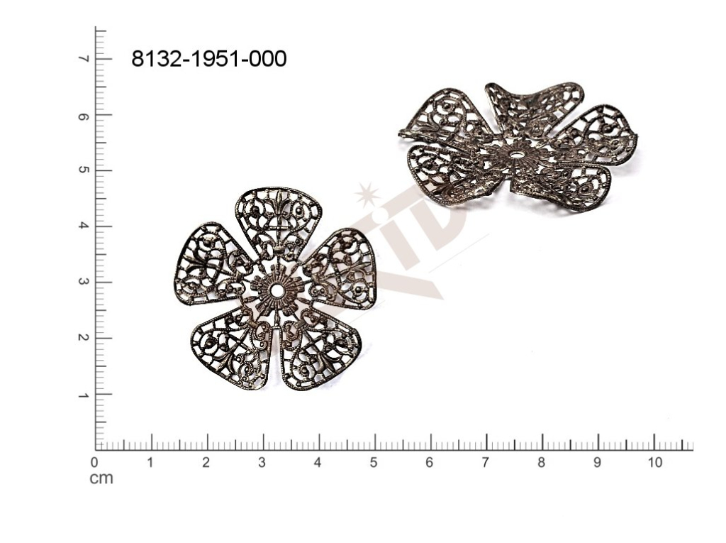 Filigree, fancy shape, plant motives flowers, flower motives , without  loops 36 mm