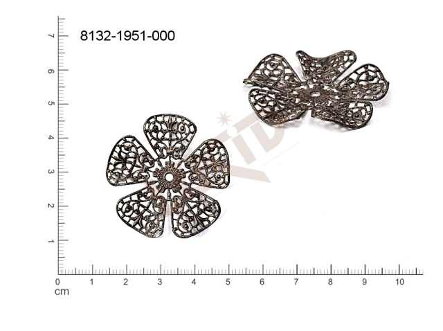 Filigree, fancy shape, plant motives flowers, flower motives , without  loops 36 mm