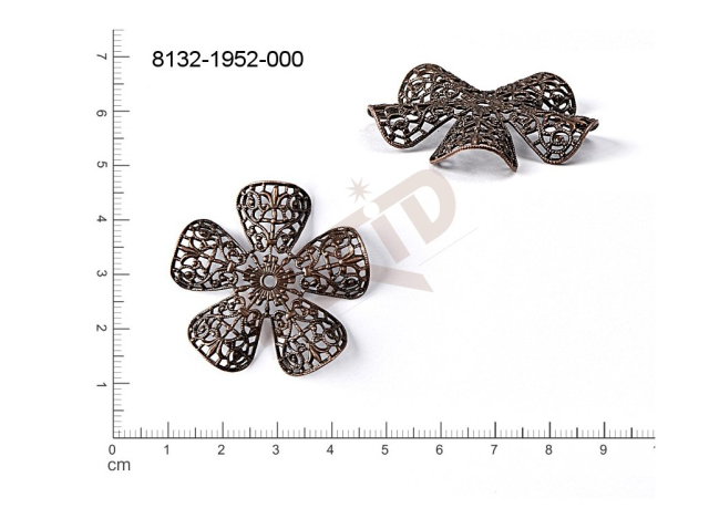 Filigree, fancy shape, plant motives flowers, flower motives , without  loops 35.0x 35.0mm