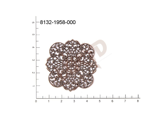 Filigree, fancy shape, plant motives flowers, flower motives , without  loops 44.0x44.0mm