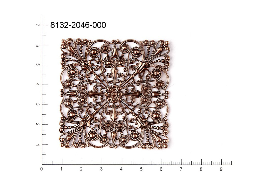 Filigree, fancy shape, quadrangle, without  loops 54.0x54.0mm