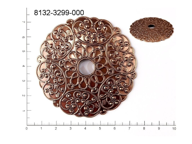 Filigree, fancy shape, round, with 1 loop / attaching hole 68.0mm