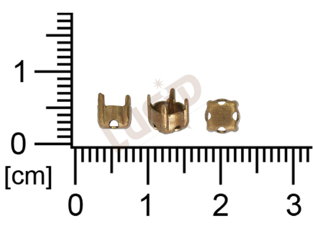 stone setting, round, stone ss20.0, 4 holes X, sew-on, with base, with prongs