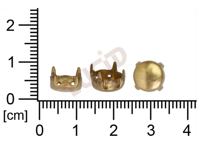 stone setting, round, stone ss40,0, sew-on, 4 holes, with base, with prongs