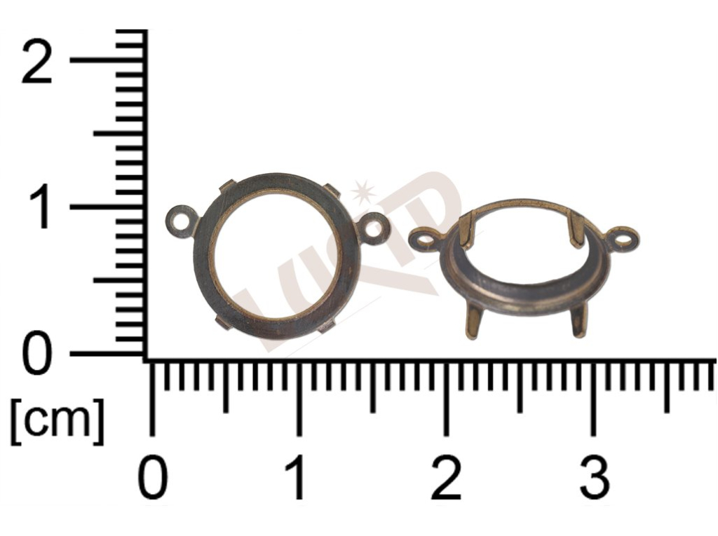 Stone setting, round, Stone ss47.0, chanell, open, with prongs, 2 loops