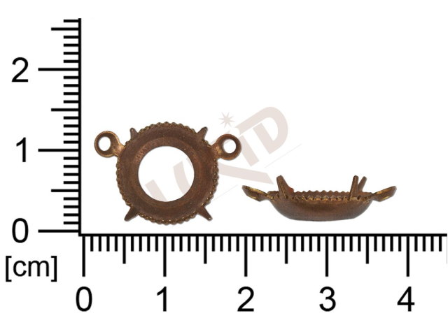 Stone setting, round, Stone ss48.0, chanell, open, with prongs, 2 loops