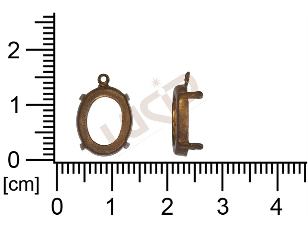 Kotlík ovál, kámen 12.0x10.0mm, bez dna, s krapnami, s očkem