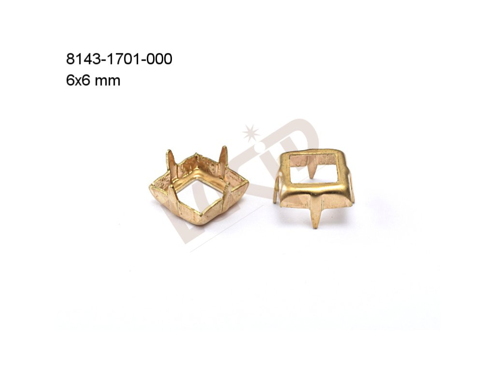 Stone setting, squares, Stone 6.0x6.0mm, open, with prongs