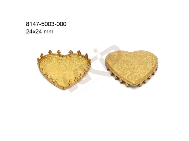 stone setting, hearts, stone 24.0x24.0mm, french and fancy, flat base, with prongs 