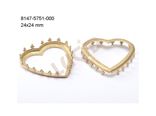 Stone setting, hearts, Stone 24.0x24.0mm, french and fancy, open, with prongs