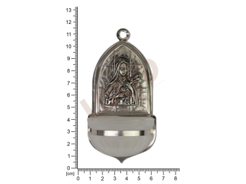 Holy water font Romanesque, nickel, embossed motif Saint Theresa