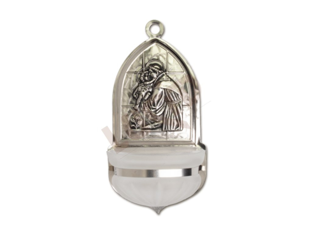 Holy water font Romanesque, nickel, embossed motif Saint Anthony