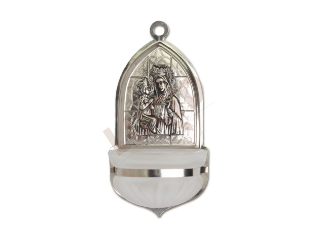 Holy water font Romanesque, nickel, embossed motif Saint Anna, cup 