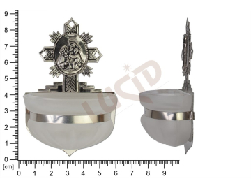 Holy water font Rococo, nickel, embossed motif Saint Joseph, sandblasted cup 