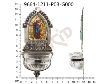 Holy water font Classicism, nickel, picture, label JHS