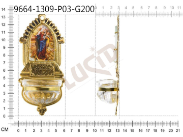 Holy water font Classicism, brass, picture, cross label, cup 