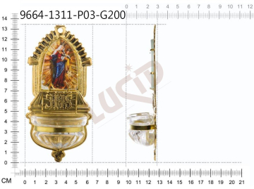 Holy water font Classicism, brass, picture, label JHS, cup 