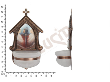 Holy water font Cottage, brass, picture, sandblasted cup