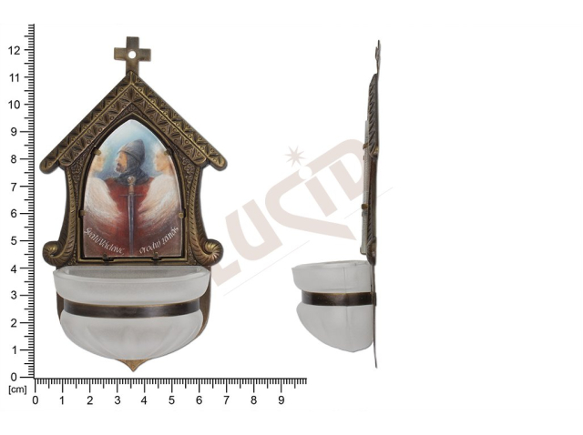 Holy water font Cottage, brass, picture, sandblasted cup