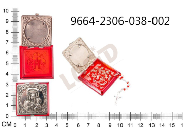 Glass mini rosary box, square shape, nickel lid motif Our Lady of Czestochowa, mini rosary