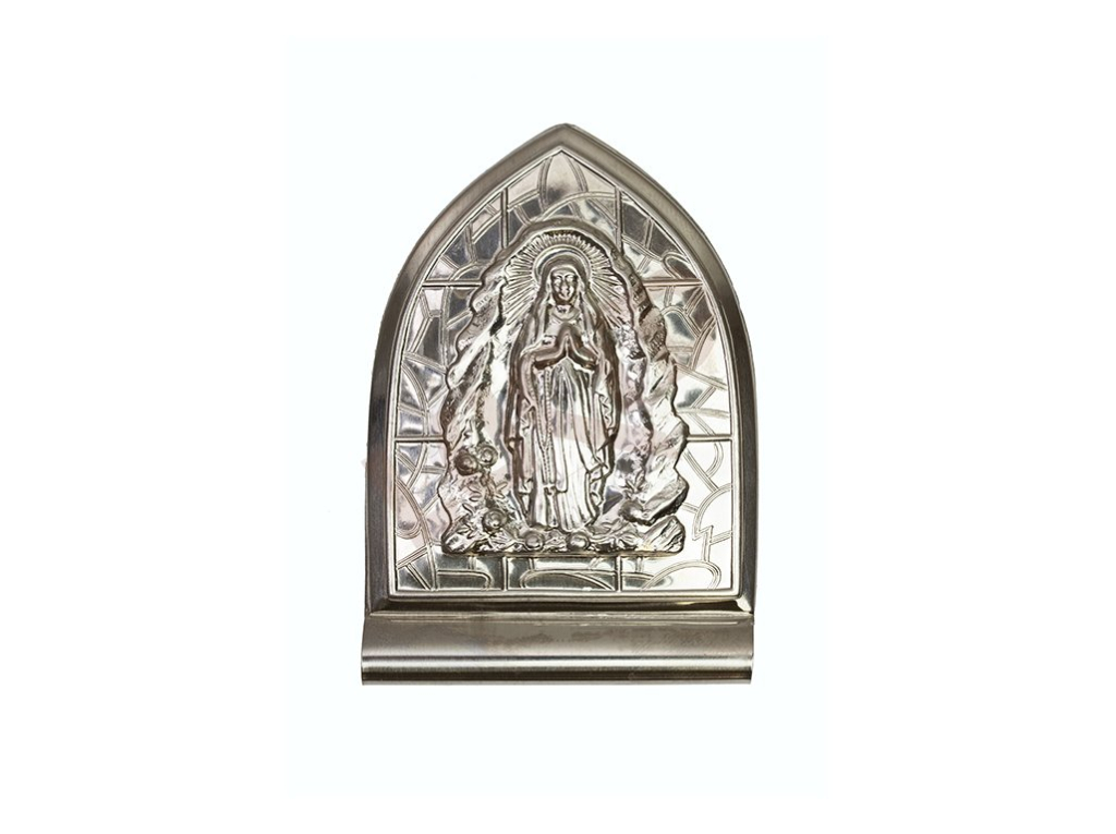 Stand embossed motif Our Lady of Lourdes, nickel