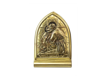 Stand embossed motif of Saint Anthony, brass